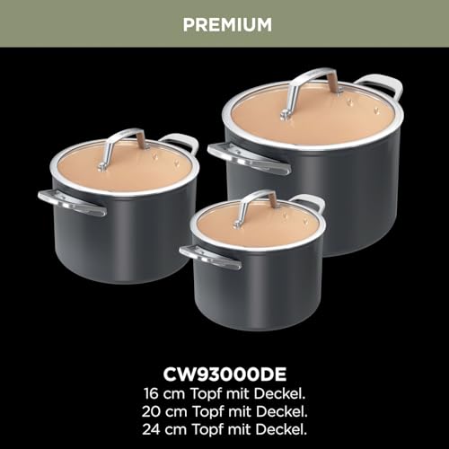 Ninja Extended Life CW9300DE 3-Piece Ceramic Saucepan Set (16, 18 & 20 cm Pot), Non-Stick Coating (No PFAs, PFOAs, Lead, Cadmium), Suitable for Induction, Oven Safe up to 285 °C, Terracotta & Grey - Image 2