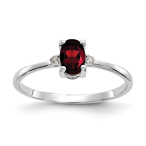 14k White Gold Diamond Red Garnet Birthstone Band Ring Size 6.00 Stone January Oval Fine Jewelry For Women Gifts For Her