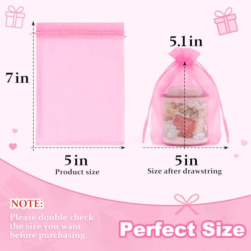 Image of Crweety 50 Pcs Pink Organza Bags 5x7 Inch, Premium Mesh Gift Bags for Wedding Baby Shower Party Favors, Small Mesh Bags Drawtring for Candy Jewelry Pouches, Cute Sachet Bags & Graduation Gifts