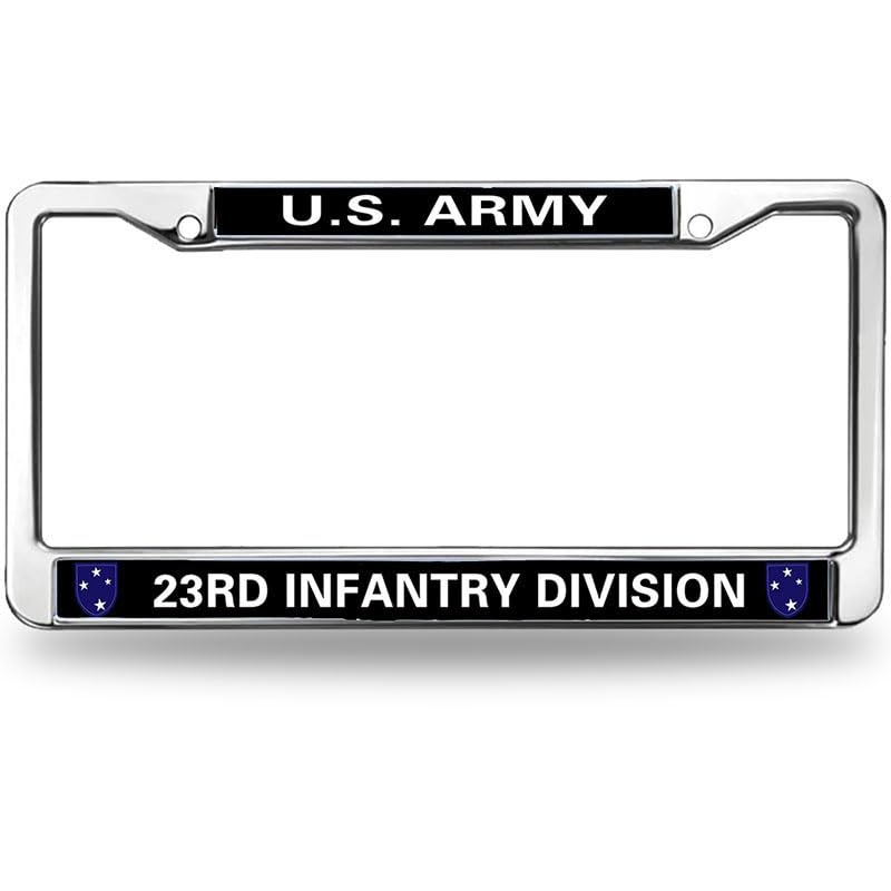 Image of US Army 23RD Infantry Division License Plate Frame Holder,Veteran US Army Stainless Steel Car Licence Plate Covers for Standard Size US Car