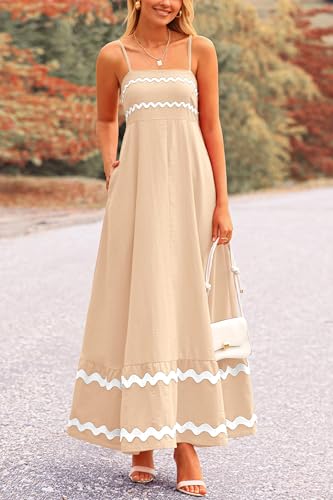 Image of PRETTYGARDEN Women's 2026 Summer Flowy Maxi Dress Casual Sleeveless Spaghetti Strap Ruffle Beach Long Dresses