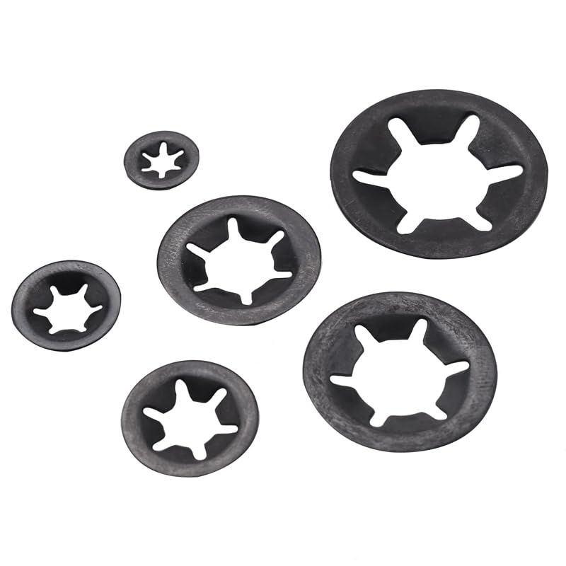 Generic 340Pcs Internal Tooth Starlock Washers Quick Speed Locking Washers Push On Speed Clips Fasteners Assortment Kit,Black Oxide Fini - (Color: Black)