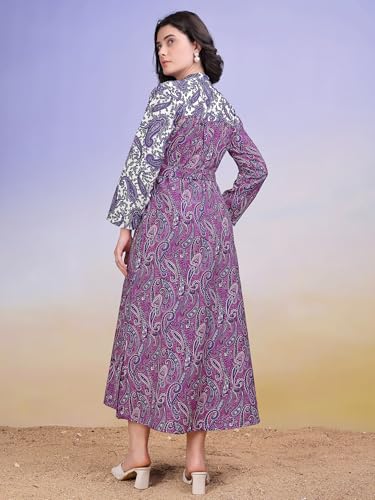 Image of PURVAJA Women's Mandarin Collar Cotton Blend Dress
