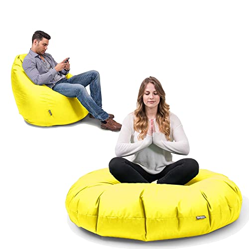 Sitzsack BuBiBag 2-in-1 Funktionen mit Füllung Sitzkissen Bodenkissen Kissen Sessel BeanBag (100 cm Durchmesser, gelb) - 7
