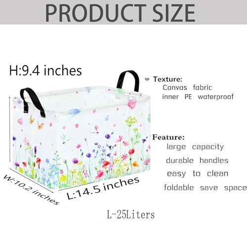Image of Spring Flower Gift Storage Basket Rectangle Storage Organizer for Nursery Hamper Home Bedroom Laundry Hamper Shelf Baskets.