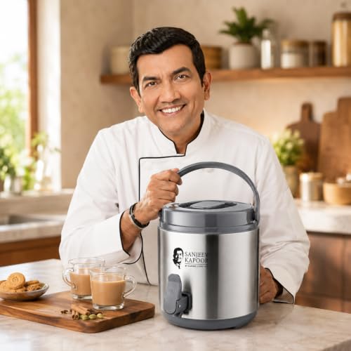 Image of Sanjeev Kapoor by Classic Essentials 8.5L Stainless Steel Vacuum Insulated Thermo Jug - Double Wall Water Dispenser for Hot & Cold Beverages, Silver (8500ml)