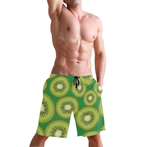 Men's Swim Trunks Quick Dry Swimming Shorts with Pocket Kiwi Fruit Slice Pattern Swimsuit Trunks4
