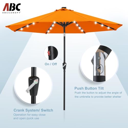 Image of ABCCANOPY Durable Solar Led Patio Umbrellas with 32LED Lights 11FT (Coral Orange)