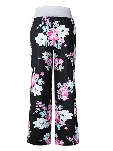 Image of iChunhua Women's Comfy Stretch Floral Print Drawstring Palazzo Wide Leg Lounge Pant