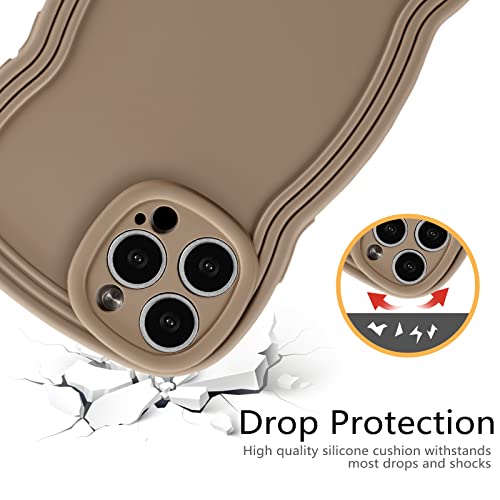 Xizyo For Iphone 14 Pro Max Case 6.7 Inch Curly Wave Frame Phone Case Cute Design Color Aesthetic Phone Case Soft Tpu Shockproof Protective Bumper Case Cover For Girls, Khaki #TOP2