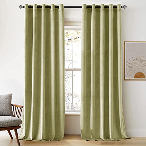 Woaboy Velvet Curtains 90 Drop Sage Green Curtain for Living Room Thermal Blackout for Bedroom Luxury Eyelet Drapes Soft Window Treatment Insulated Soundproof & Room Darkening W 66 x L 90 2 Panels