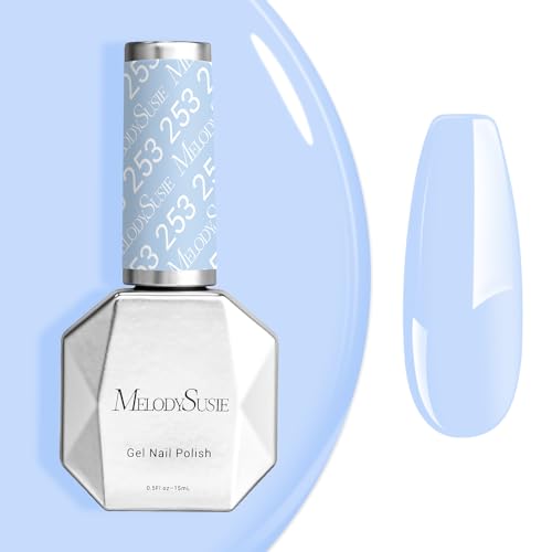 Image of MelodySusie Baby Blue Gel Nail Polish,0.5fl oz Spring Summer Macaron Nails Soak Off UV LED Macaron Pastel Blue Gel Polish Gift for Women Nail Art Manicure Salon DIY Nail Design Decoration at Home-253