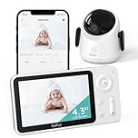Boifun Wifi Baby Monitor, Phone App & 4.3'' Screen Control, No-glow Night Vision, Sound Motion Smart Detection, 360° Camera, Smartphone, PTZ,Auto-tracking,17-H Battery Life,Humidity Temperature Detect