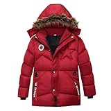 semen Veste pour enfant garçon en fausse fourrure doublée de polaire à capuche, manteau épais pour la neige, manteau d’hiver chaud, parka rembourrée pour le ski, manteau de 3 à 10 ans, Rouge, 7 8 ans