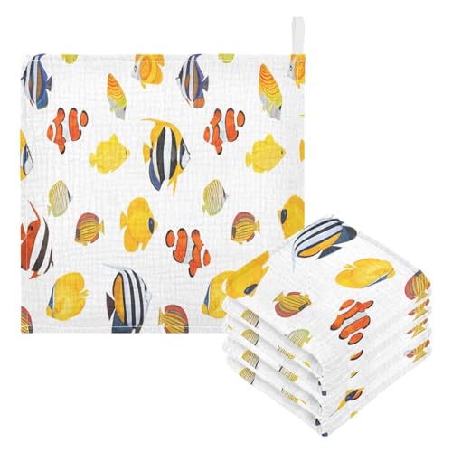 Nander 3Pack Baby Muslin Washcloths,Beautiful Colorful Fish Soft Face Cloths for Newborn, Absorbent Bath Wash Cloths, Wipes, Burp Rag,Toddlers Essentials Stuff, Baby Registry as Shower