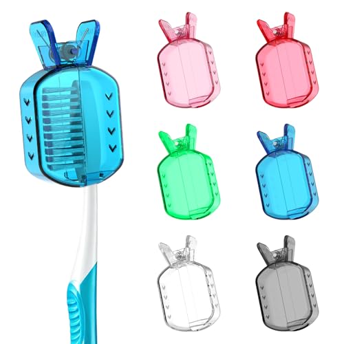 Frekare Toothbrush Covers Caps Clip-On Toothbrush Protector for Household Travel Brush Head Pod Case Fits Most Manual and Electric Toothbrushes 6 Count (Transparent without Glitter)