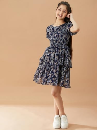 Pspeaches Girl's Polyester Fit And Flare Knee-Length Dress (D-Lurexna-11_Blue