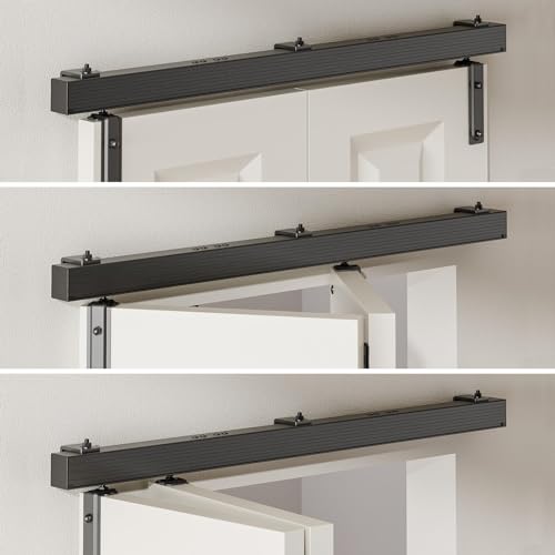 BONIKLUBA 92cm/3FT Bifold Schiebetürbeschlag Box Rail Kastenschiene Schiebetüren Schiebetürsystem Komplettset für 2-Faltende Verbundene Türen, Wandhalterung, Keine Tür