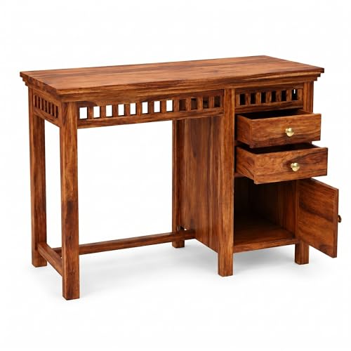 Image of SONA ART & CRAFTS Sheesham Wood Study Table for Home | Wooden Study Table with Side Storage Shelf | Multi Purpose Computer Desk for Writing | DIY Laptop Table for Study Room & Office | Teak Finish