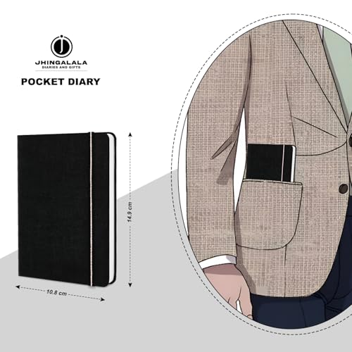 Image of Jhingalala Diaries - Fabric Cover Hardbound Pocket Journal Notebook I Fabric Series Journal Diary For Girls and Women I Pocket Diary With Elastic Closure I Size A6 I 192 Ruled Pages (Black)