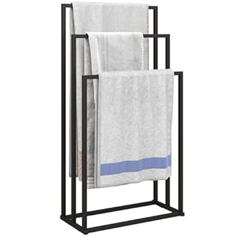 Foto di HOMCOM Portasciugamani da Terra a 3 Bracci, Porta Asciugamani per Bagno Autoportante, Porta Salviette in Acciaio, 45x21.5x85 cm, Nero