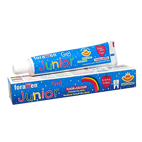 Pasta de Dientes Infantil con sabor a Fresa Junior · Fluor + Calcio que previene la Caries y...