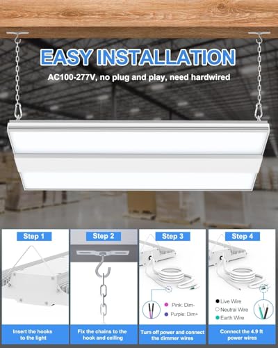 9 Pack 400W High Bay LED Lights 60,000LM, 2.22FT LED Warehosue Light UL DLC Listed, 5000K Linear Hanging Shop Fixture Dimmable 0-10V, Commercial High Bay Light for Workshop Garage Factory, AC100-277V