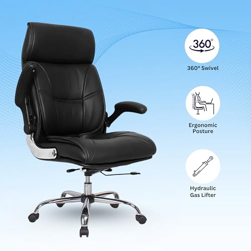 Image of Lakdi The Premium High Back Director Office Chair Ergonomic Leatherette Executive Chair with Adjustable Armrests, Comfortable Revolving Desk Chair for Office & Work from Home-111012160 RFT Black
