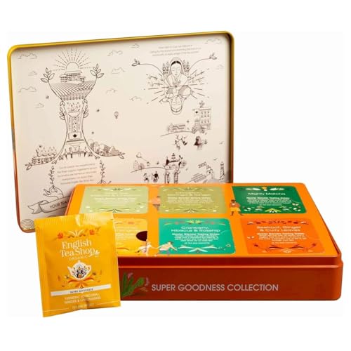 English Tea Shop | Selección de Tés e Infusiones Ecológicas Caja Regalo Metálica | Infusiones e infusiones de hierbas, frutas y especias en 6 sabores surtidos - Total 36 filtros