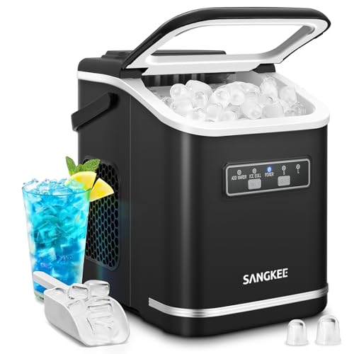 SANGKEE Maquina de Hielos para Casa, 9 Cubos en 6 Minutos, 2 Tamaños de Hielo, Máquina para Hacer Hielo Portátil Autolimpieza, Incluye Canasta y Cuchara,Ideal para...