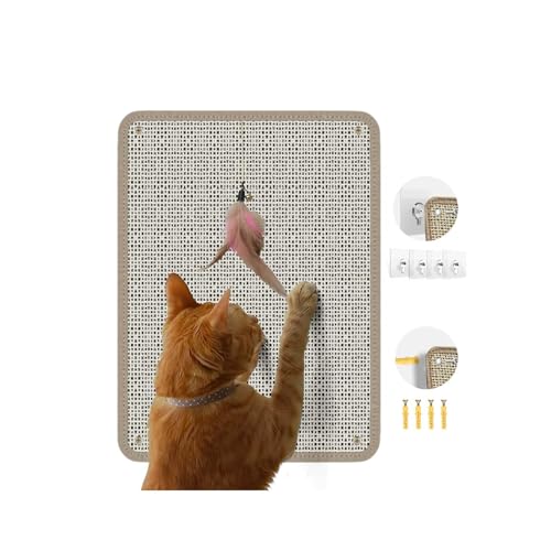 Cat Nail File Scratcher - Natural Sisal Scratch Mat with 80-Grit Aluminum Oxide Adhesive Sheets & Expansion Screws for Secure Wall/Floor Mounting Ideal for Trimming Cat Claws (16.53x13.38)