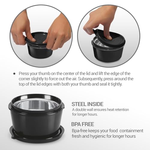 Image of PRESCO Stainless Steel Teso Container Set | Microwave Safe and Dishwasher Safe Food Storage Bowls with Airtight Lids | Leak-Resistant Lunch Bowls (Set of 3) (Blue)