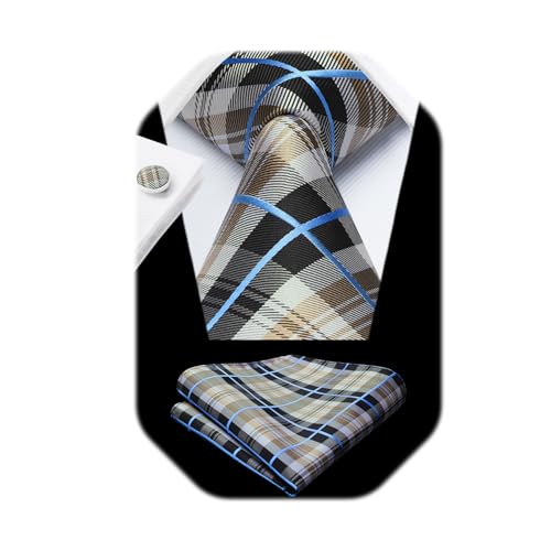 Image of HISDERN Mens Tie Set Classic Woven Ties and Pocket Square Cufflinks Set Formal Business Wedding Neckties Handkerchief