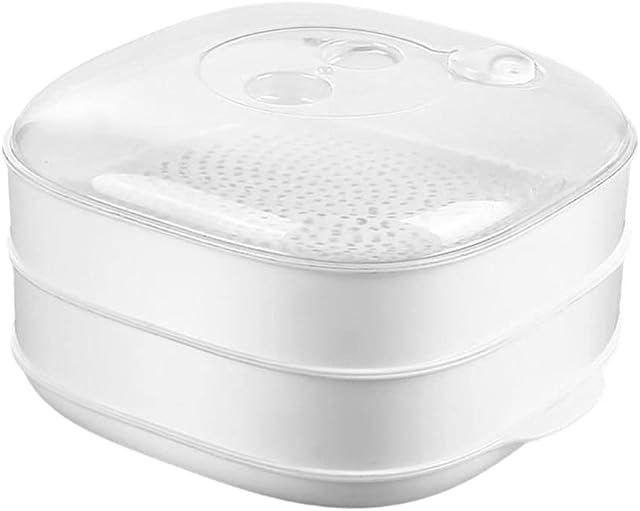 Cabilock 1 Set Microwave Steamer Two- layer Food Steamer Veggie Cooker Vegetable Trays with Lid For Vegetables Rice Fish for Meal Prep Cooking Bun Dumplings White