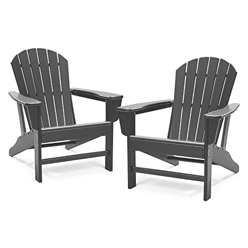 Briopaws Adirondack Chairs Set Of 2, Weather Resistant Fire Pit Chairs, Hdpe Plastic Lawn Chair For Outdoor, Campfire, Deck, Poolside, Porch, Backyard, Beach, Outside, Grey, 2 Pack #TOP9