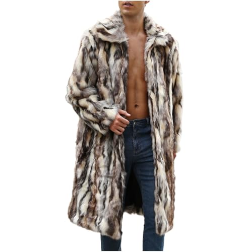 Image of Lmlmigy Faux Fur Shaggy Jacket Mens Long Lapel Winter Coat Peacoat