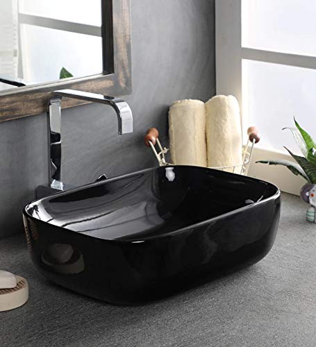 Zoyo CeraJoyo Cera Rectangular Designer Ceramic Wash Basin /(17x13x5 Inch)/ Black //Vessel Sink/Over or Above Counter Top Wash Basin for Bathroom Rectangle Shape/Finish for Bathroom & Living Room