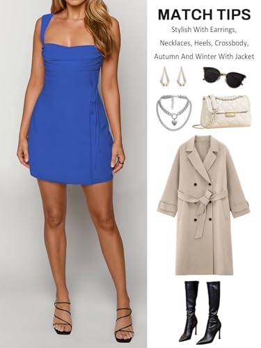 Image of Women's Sexy Ruched Mesh Midi Short Dresses for Women Square Neck Fitted Elegant Club Party Cocktail Dress