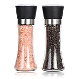JUEGO DE MOLINILLOS DE SAL Y PIMIENTA CON TAPA DE ACERO INOXIDABLE, CRISTAL, NEGRO, 2 PIEZAS