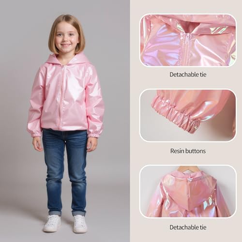 Girls' Lightweight Hooded Jacket, Autumn Casual Outerwear, Stylish Zippered Jacket, for Spring/Fall(iridescence)3