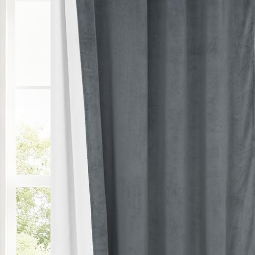 Image of HPD Half Price Drapes Velvet Blackout Curtains /Drapes - 96 Inches Long 1 Panel Blackout Curtain Signature Pleated for Living Room & Bedroom - 25W X 96L, Natural Grey
