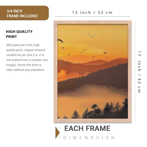 Image of kotart Big Aesthetic Sunset View Wall Art Paintings | Mountains Landscape Framed Painting | Vastu Frames for Living Room Bedroom Wall Decor Set Of 3 (13X17 inch)