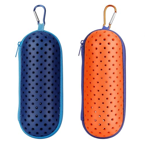 jetmast Swim Goggle Case For Swimming Goggles Protective Cases for Goggles with Clip Sunglasses Goggles Sports Zipper Eyeglasses Case For Men Women And Kids Navy blue + Orange