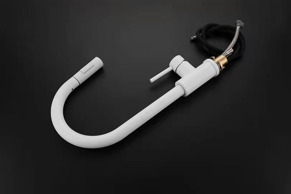 White Stainless Steel Kitchen Pull-Out 360°Rotating Hot Cold Mixing Single Handle Hole Faucet for Home RV Hotel