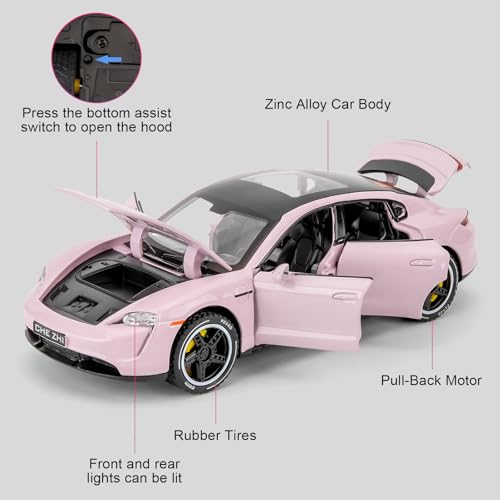 Modelo de Auto a Escala 1:32 Porsche Taycan Rosa miniatura 3