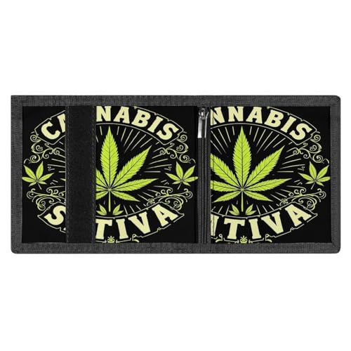 Cute Small Green Weed Leaf Flag Art Wallet for Women, Portable Wallets with ID Pockets, Compact Trifold Wallet for Outdoor Travel4