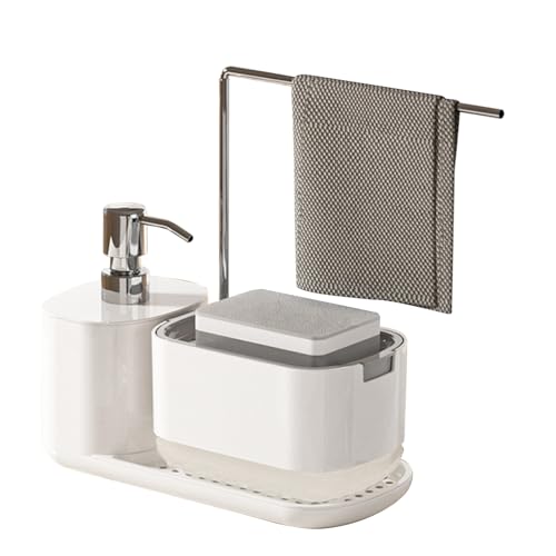 Sonhomay Soap Dispenser Hand and Dish Soap Dispenser Set with Dishcloth Holder Counter Top Soap Dispenser for Kitchen Countertop Bathroom