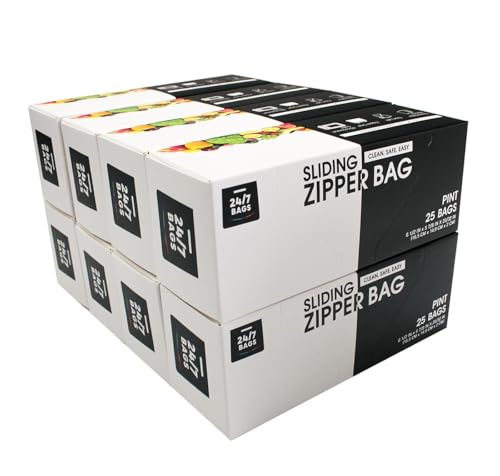 Pint Slider Storage Bags- 200 Count Featuring Expandable Bottom Zero BPA Microwave-Safe(8 boxes of 25)