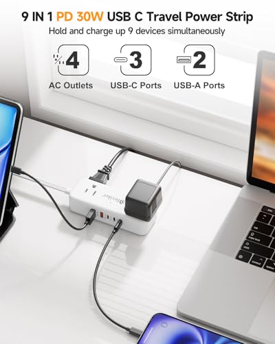 Beeiker 30W 3 USB C Multitoma de Viaje con 4 Tomas AC y Cable de Extensión de 1.52 m miniatura 4