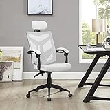 Harriet Ergonomic Office Chair Mesh Ergonomic Chair with Wheels Adjustable Ergonomic Desk Chair High Back Computer Desk Chair Mesh Office Chairs with Lumbar Support, Headrest, Arm Rests - White